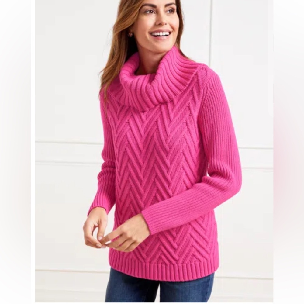 Talbots CHEVRON STITCH COWLNECK PULLOVER Womens Size Small Chunky Knit Sweater